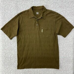 Columbia Polo Shirt Brown Textured Stripe Short Sleeve / Men's Large